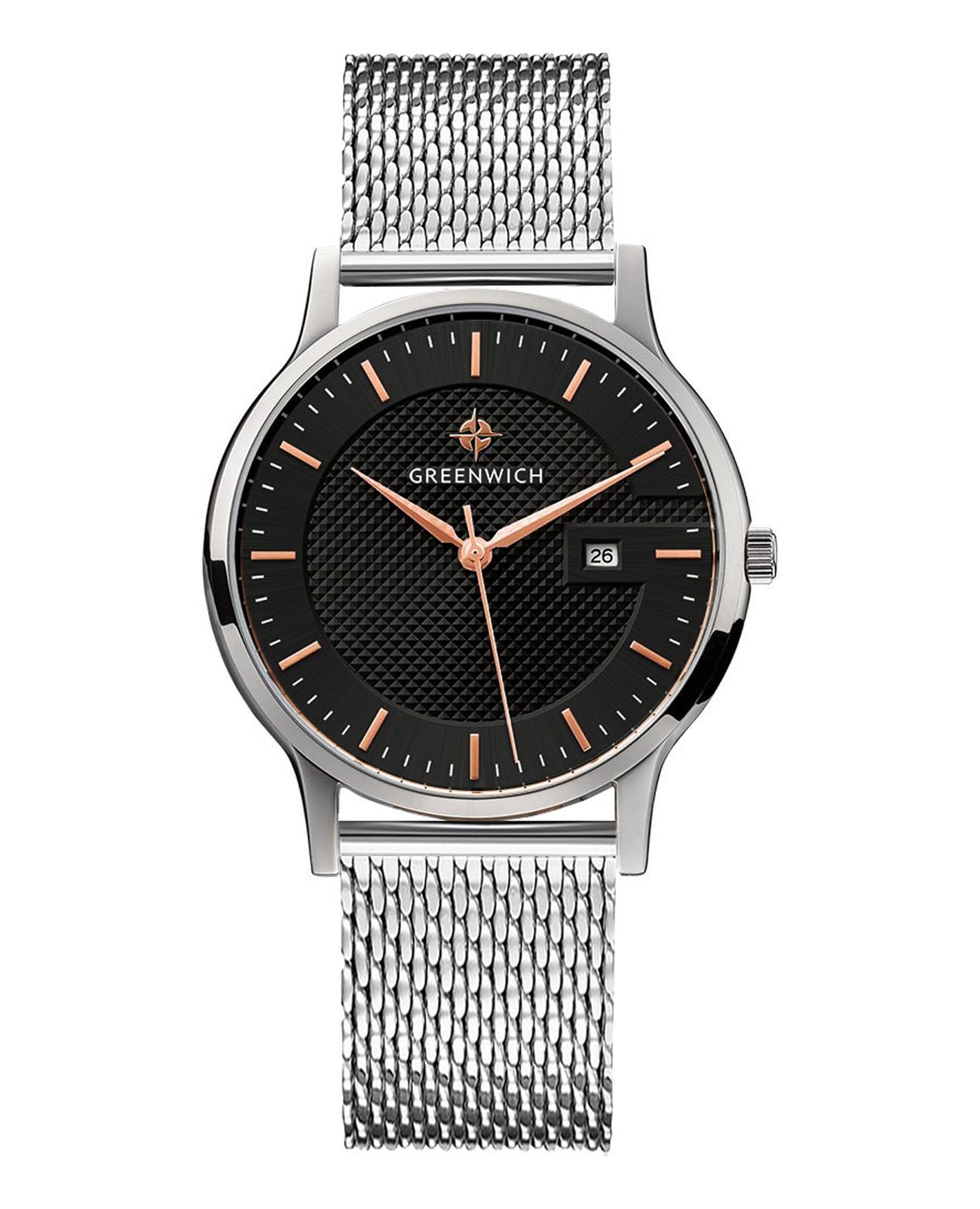 Greenwich Greenwich Breeze GW 031.10.35  GW 031.10.35 кварцевые мужские часы черный циферблат, браслет нержавеющая сталь — вид спереди